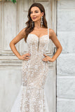 Ivory Mermaid Deep V Neck Court Train Tulle Boho Wedding Dress with Lace