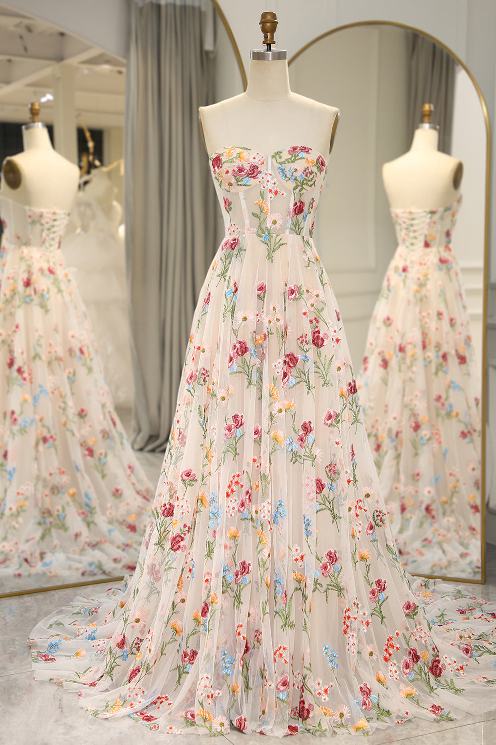 WEDTREND Women Ivory Flower Prom Dress A-Line Sweetheart Long Corset Tulle Evening Party Dress WEDTREND Women Ivory Flower Prom Dress A-Line Sweetheart Long Corset Tulle Evening Party Dress