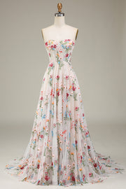 Ivory A-Line Sweetheart Corset Long Wedding Dress With Flower
