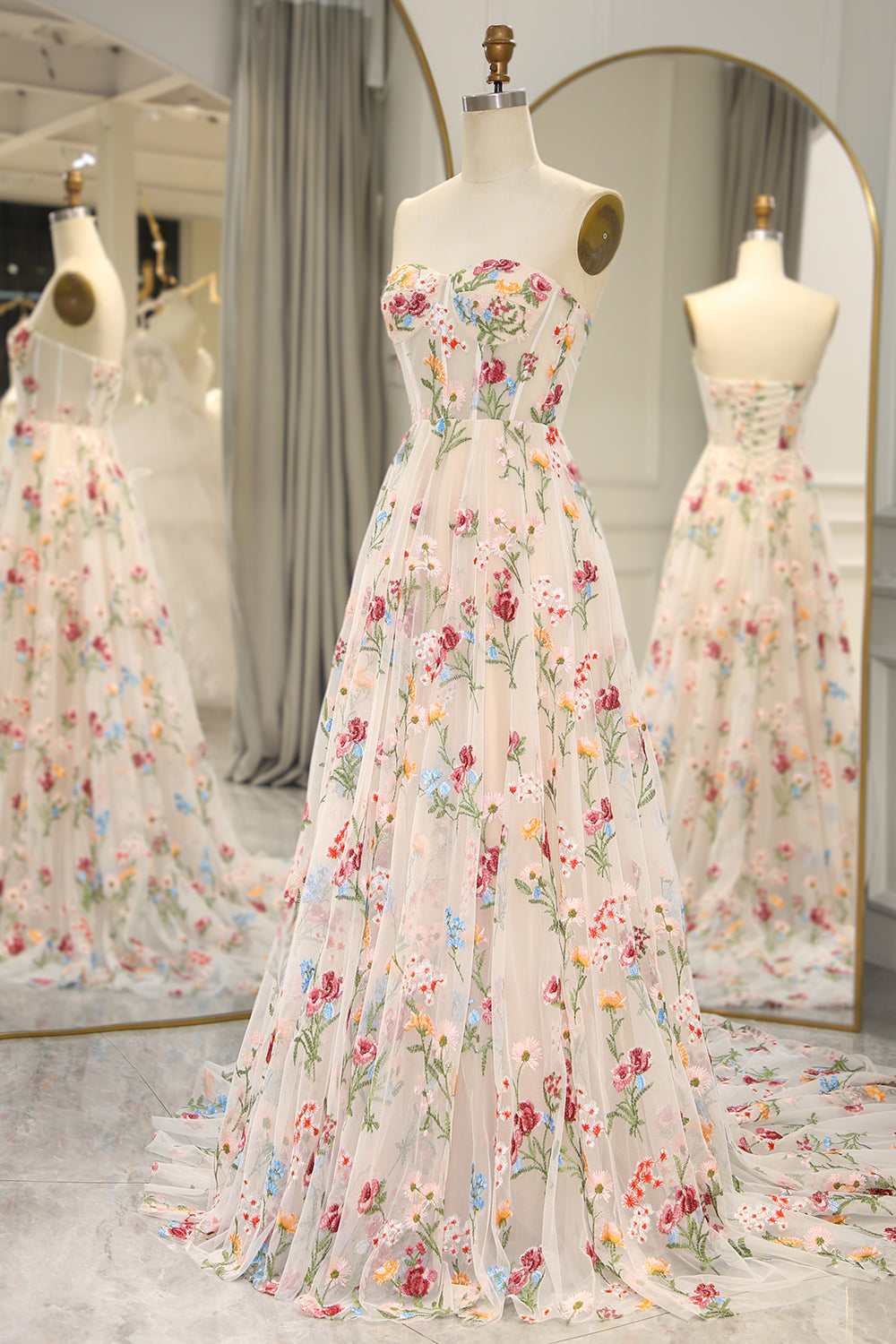 WEDTREND Women Ivory Flower Prom Dress A-Line Sweetheart Long Corset Tulle Evening Party Dress WEDTREND Women Ivory Flower Prom Dress A-Line Sweetheart Long Corset Tulle Evening Party Dress