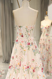 Ivory Flower A-Line Sweetheart Long Corset Tulle Prom Dress