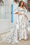 Ball-Gown/Princess A Line Sweetheart Court Train Long Sleeves Bridal Dress with Slit