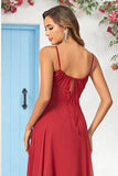 Burgundy A-Line Spaghetti Straps Chiffon Long Bridesmaid Dress