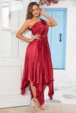 Burgundy Asymmetrical One Shoudler Velvet Bridesmaid Dress