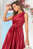 Burgundy Asymmetrical One Shoudler Velvet Bridesmaid Dress