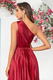 Burgundy Asymmetrical One Shoulder Long Bridesmaid Dress