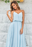 Sky Blue A-Line Spaghetti Straps Floor Length Chiffon Bridesmaid Dress