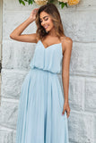 Sky Blue A-Line Spaghetti Straps Floor Length Chiffon Bridesmaid Dress