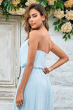 Sky Blue A-Line Spaghetti Straps Floor Length Chiffon Bridesmaid Dress