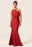 Burgundy Mermaid Halter Floor Length Bridesmaid Dress