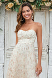 Champagne A-Line Sweetheart Flower Floor Length Wedding Party Dress