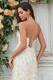 Champagne A-Line Sweetheart Flower Floor Length Wedding Party Dress