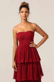 Burgundy A-Line Sweetheart Tiered Floor Length Chiffon Bridesmaid Dress