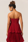 Burgundy A-Line Sweetheart Tiered Floor Length Chiffon Bridesmaid Dress