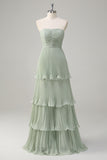Lilac A-Line Sweetheart Tiered Chiffon Floor Length Dress