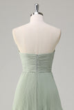 Dusty Sage A-Line Sweetheart Tiered Chiffon Floor Length Dress