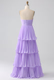 Lilac A-Line Sweetheart Tiered Floor Length Chiffon Bridesmaid Dress