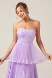 A-Line Sweetheart Tiered Floor Length Chiffon Lilac Bridesmaid Dress