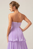 A-Line Sweetheart Tiered Floor Length Chiffon Lilac Bridesmaid Dress