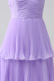 Lilac A-Line Sweetheart Tiered Chiffon Floor Length Dress