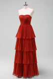 Dusty Sage A-Line Sweetheart Tiered Chiffon Floor Length Dress