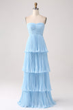 Lilac A-Line Sweetheart Tiered Chiffon Floor Length Dress