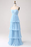Lilac A-Line Sweetheart Tiered Chiffon Floor Length Dress