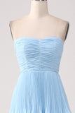 Sky Blue A-Line Sweetheart Tiered Floor Length Chiffon Bridesmaid Dress