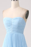 Sky Blue A-Line Sweetheart Tiered Floor Length Chiffon Bridesmaid Dress