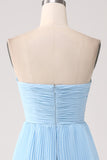 Sky Blue A-Line Sweetheart Tiered Floor Length Chiffon Bridesmaid Dress