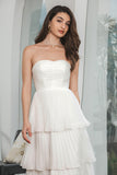 A-Line Strapless Tiered Long Chiffon White Dress