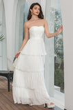 White A-Line Sweetheart Tiered Floor Length Chiffon Prom Dress