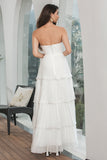 White A-Line Sweetheart Tiered Floor Length Chiffon Prom Dress