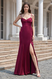 Mermaid Spaghetti Straps Burgundy Bridesmaid Dress with Slit