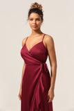 Burgundy Asymmetrical Spaghetti Straps Bridesmaid Dress with Ruffles