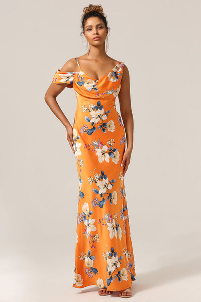 Wedtrend Women Orange Flower Bridesmaid Dress Mermaid Cold Shoulder
