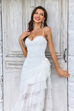 Ivory A Line Detachable Spaghetti Straps Lace Wedding Dress