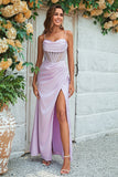 Lilac Mermaid Spaghetti Straps Long Prom Dress with Slit