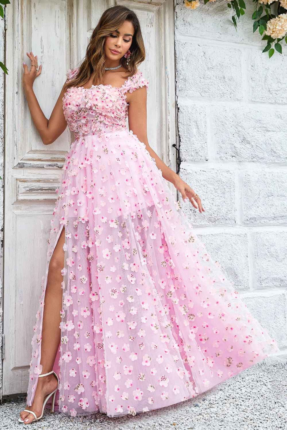 Wedtrend Women Wedding Guest Dress Pink A-line Bridesmaid Dress Long Wedding Party Dress with 3D Flowers WEDTREND Wedtrend Women Wedding Guest Dress Pink A-line Bridesmaid Dress Long Wedding Party Dress with 3D Flowers WEDTREND