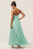 Green A-Line Spaghetti Straps Satin Long Bridesmaid Dress