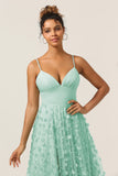 Green A-Line Spaghetti Straps Satin Long Bridesmaid Dress