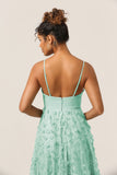 Dark Green A-Line Spaghetti Straps Satin Long Bridesmaid Dress