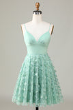 Green A-Line Spaghetti Straps Short Bridesmaid Dress With Appliques