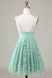 Green A-Line Spaghetti Straps Short Bridesmaid Dress With Appliques