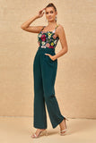 Dark Green Spaghetti Straps Long Bridesmaid Jumpsuit With Appliques