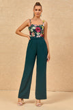 Dark Green Spaghetti Straps Long Bridesmaid Jumpsuit With Appliques