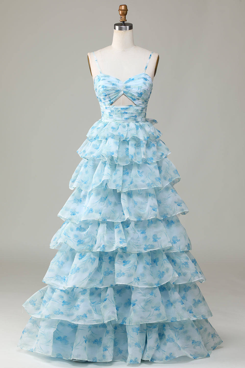 Wedtrend Women Blue Flower Princess Long Prom Dress Spaghetti Straps Cut Out Tiered Floor Length Dress WEDTREND Wedtrend Women Blue Flower Princess Long Prom Dress Spaghetti Straps Cut Out Tiered Floor Length Dress WEDTREND