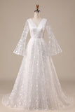 Ivory A-Line Lace Flare Sleeves Wedding Dress