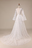 Ivory A-Line Lace Flare Sleeves Wedding Dress