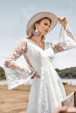 Ivory A-Line Lace Flare Sleeves Wedding Dress